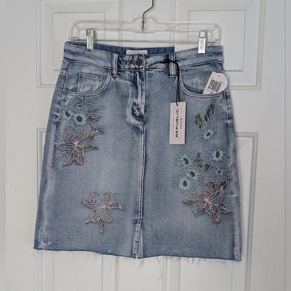 For The Republic Dresses & Skirts - For The Republic Embroidered Denim Skirt
